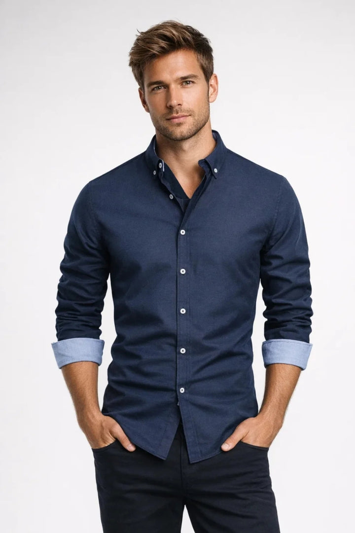 Herrskjorta - Slim Fit Kontrasterande Knappar | Casual