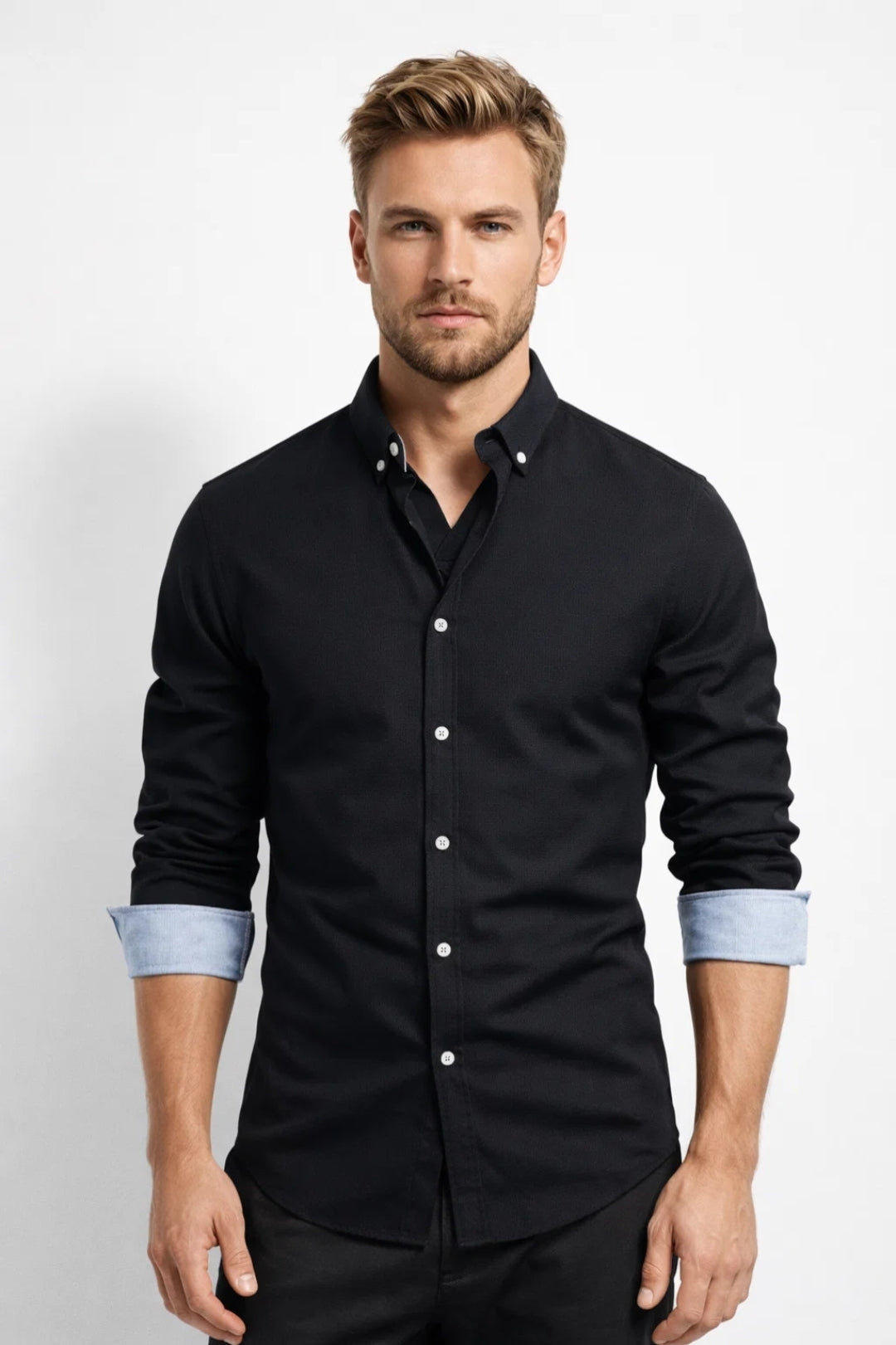 Herrskjorta - Slim Fit Kontrasterande Knappar | Casual