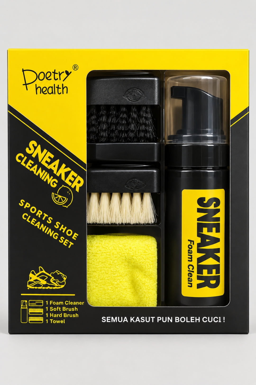Högkvalitativt vattenfritt skovårds-skumset – 150 ml sneakers- och mockarengöring med borste