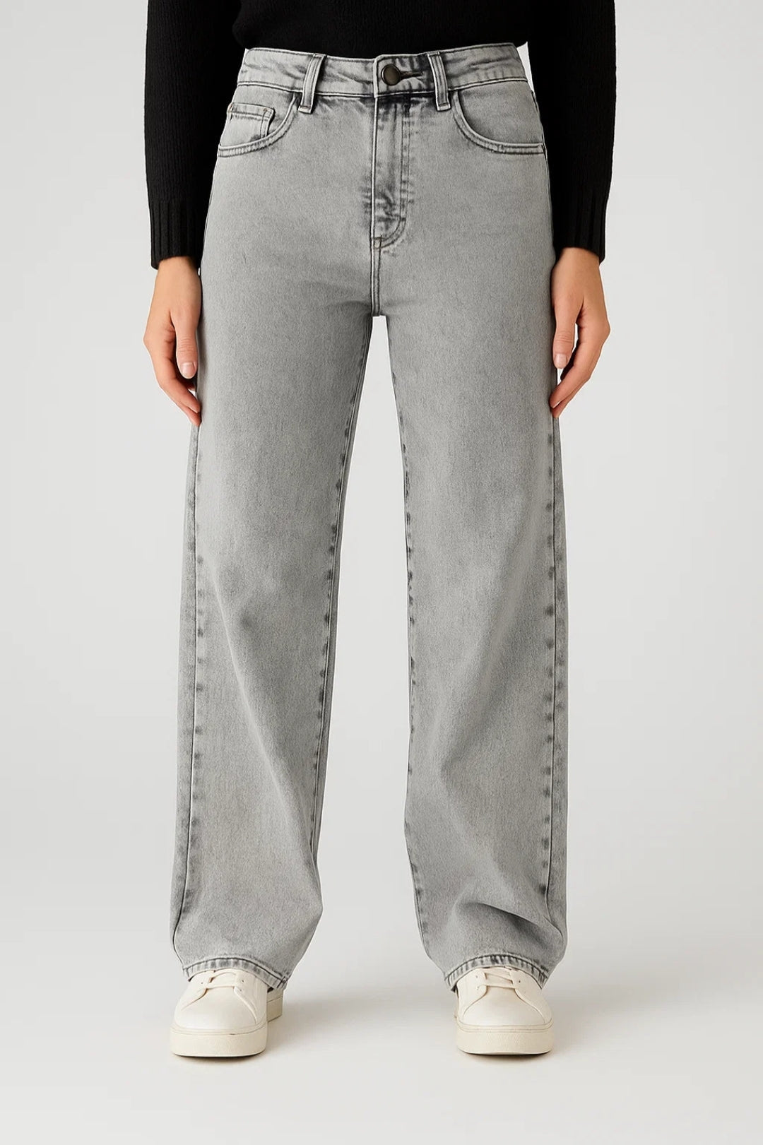 Jeans med hög midja för kvinnor | Jeans med vida ben och rak skärning | Lätt och andningsbar