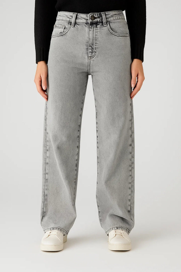 Jeans med hög midja för kvinnor | Jeans med vida ben och rak skärning | Lätt och andningsbar