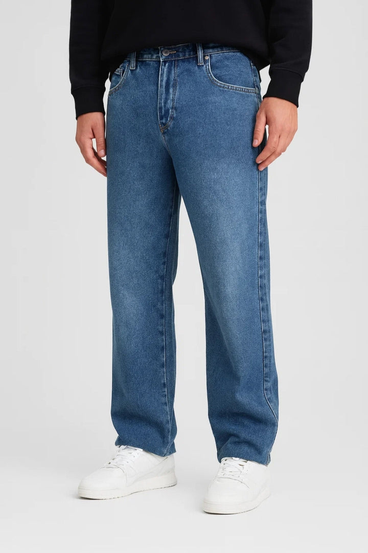 Jeans med vid passform för män Faded Mid-rise Jeans | Casual