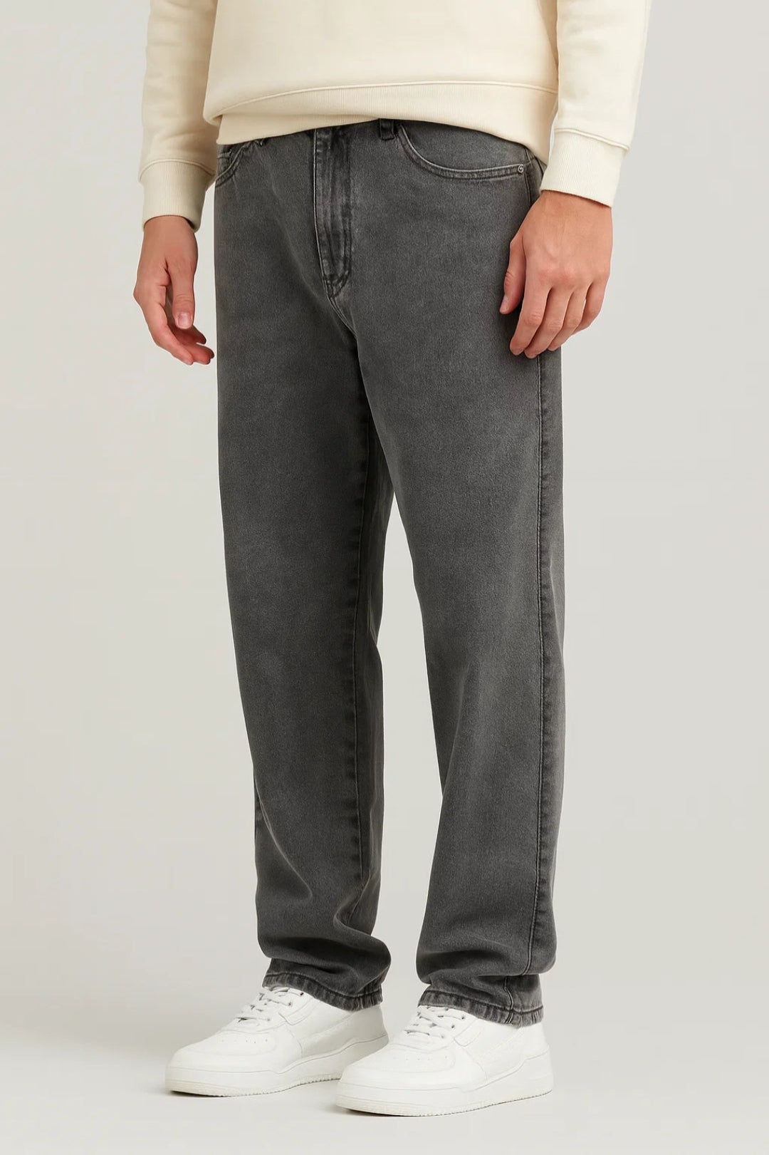 Jeans med vid passform för män Faded Mid-rise Jeans | Casual