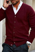 Julien - Herr Cardigan Casual Smart för Hösten i Knappad Stickning