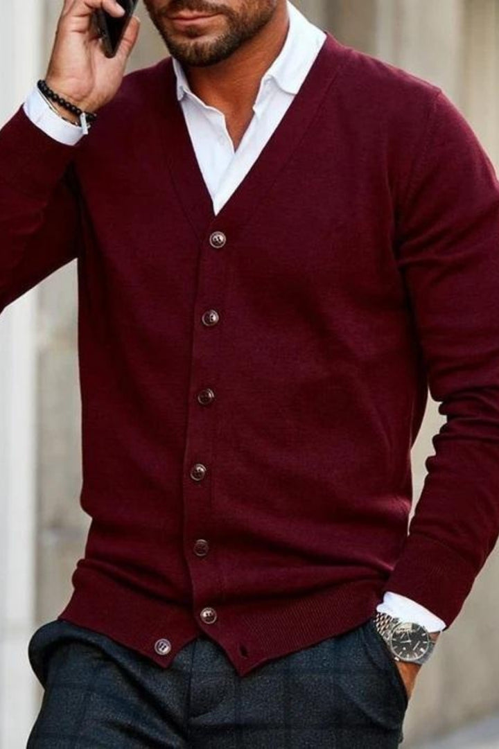 Julien - Herr Cardigan Casual Smart för Hösten i Knappad Stickning