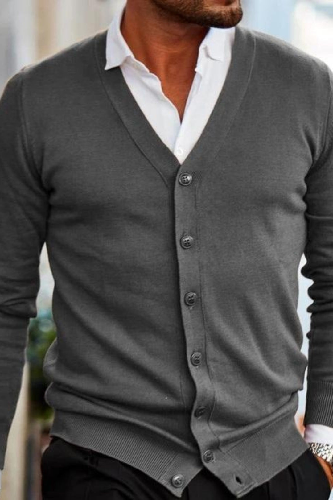 Julien - Herr Cardigan Casual Smart för Hösten i Knappad Stickning