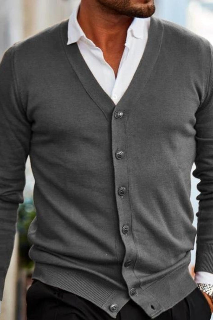 Julien - Herr Cardigan Casual Smart för Hösten i Knappad Stickning