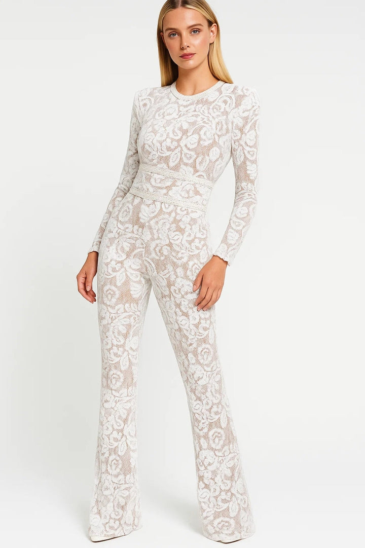 Jumpsuit med utsvängda ben | Elegant allt-i-ett | Vävt blommönster