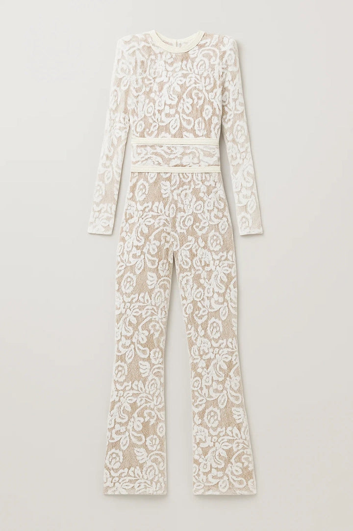 Jumpsuit med utsvängda ben | Elegant allt-i-ett | Vävt blommönster
