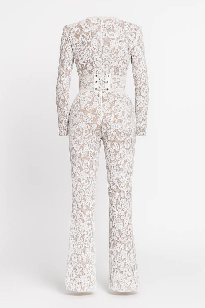 Jumpsuit med utsvängda ben | Elegant allt-i-ett | Vävt blommönster