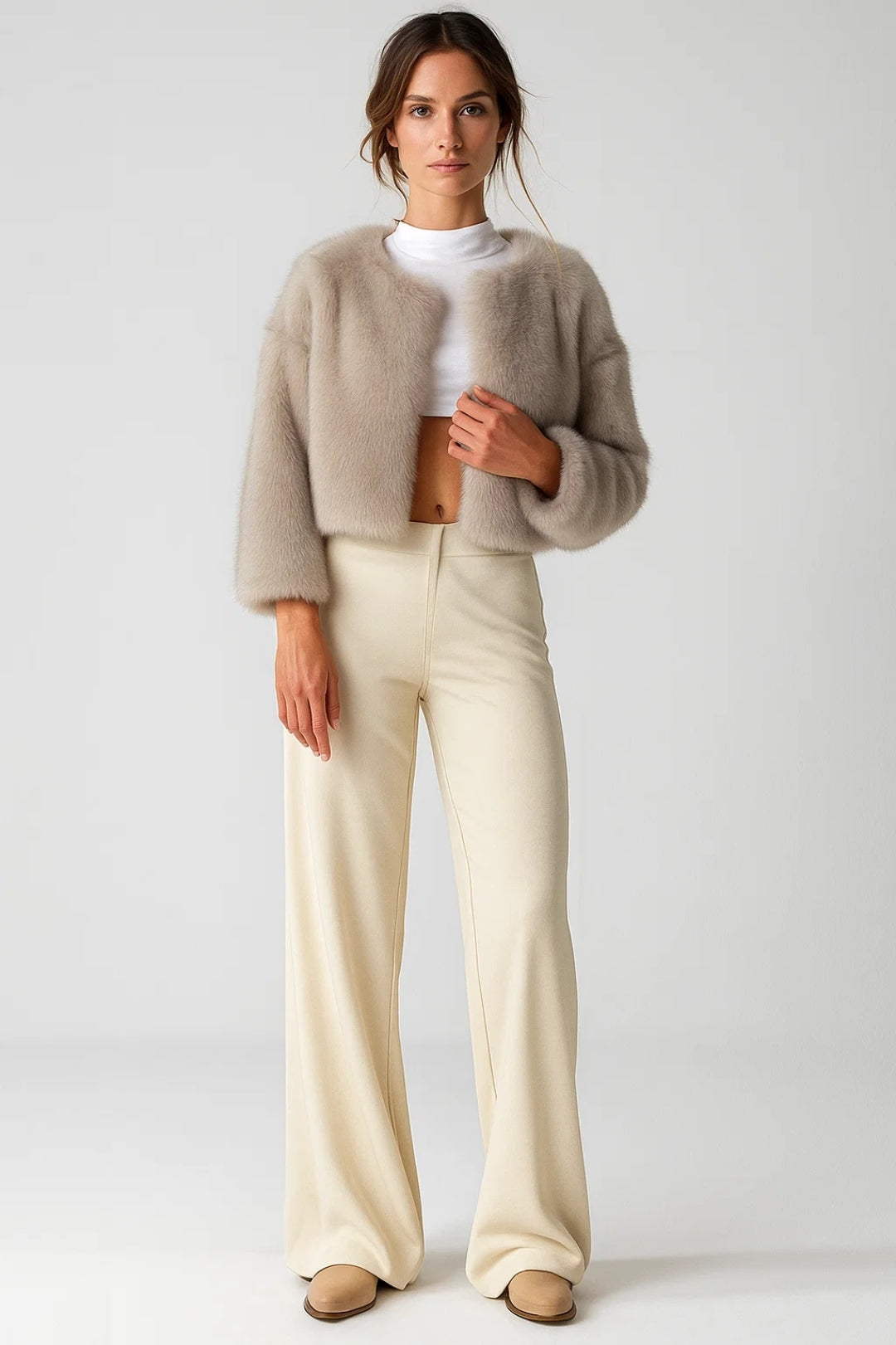 Kort imitationspälsjacka | Lyxig look | Svart eller beige