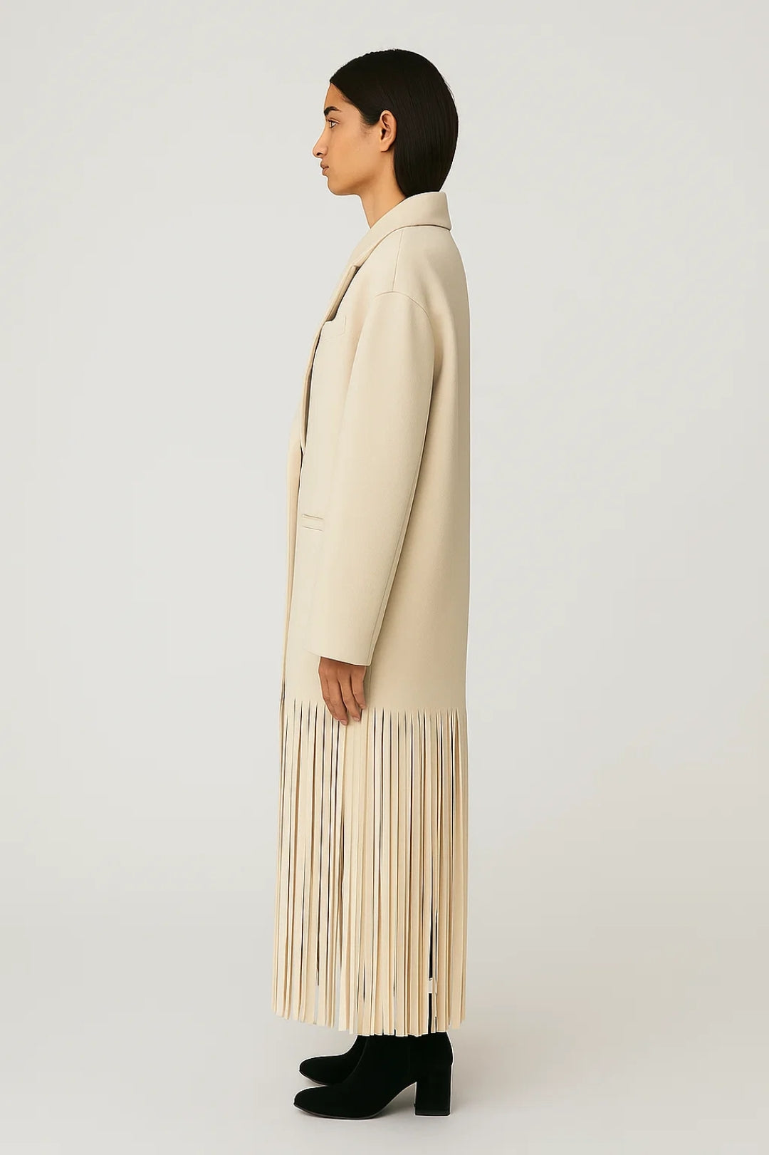 Damkappa | lång, rak med fransar | elegant och modern för vintern