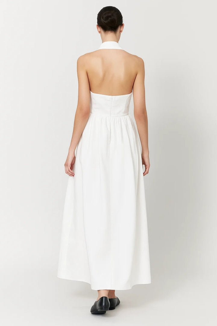 Maxiklänning för dam – halterneck, fyrkantig halsringning, utställd kjol, rygglös | Elegant