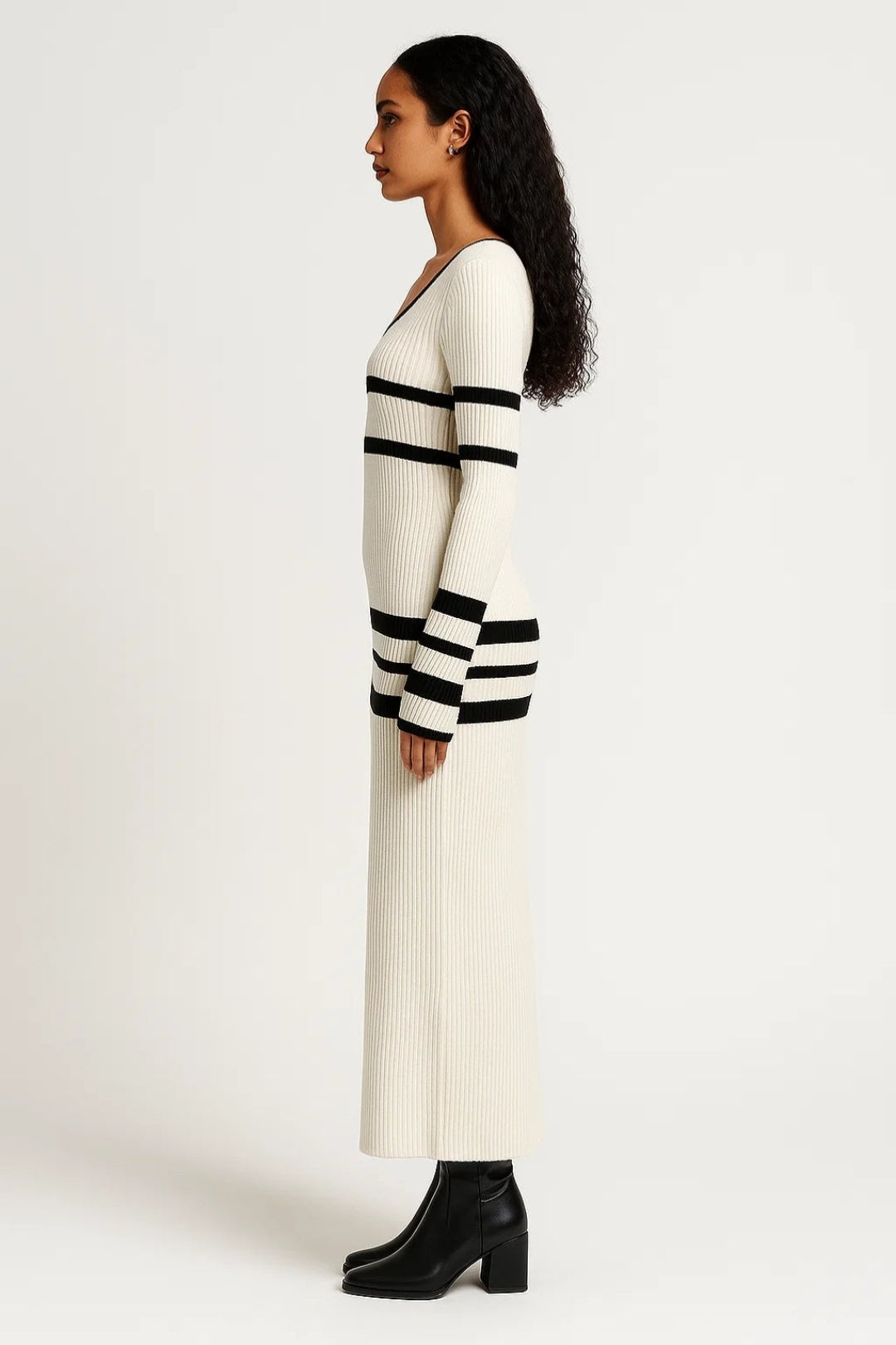 Maxiklänning för dam – ribbade ränder | Elegant, figurnära