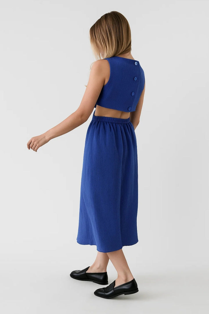 Midiklänning för dam – hög midja med utskärningar och ribbade detaljer | Modern