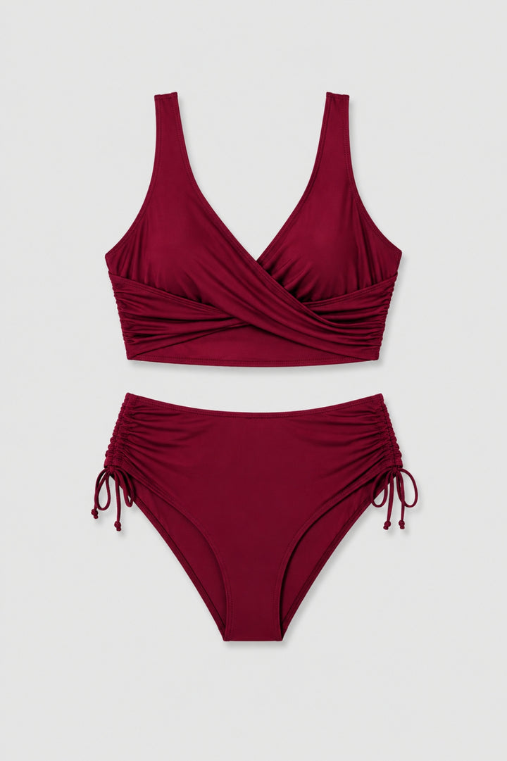 Noémie - Elegant Bikinikvinna Hög Midja med Korsad Top och Sidoband