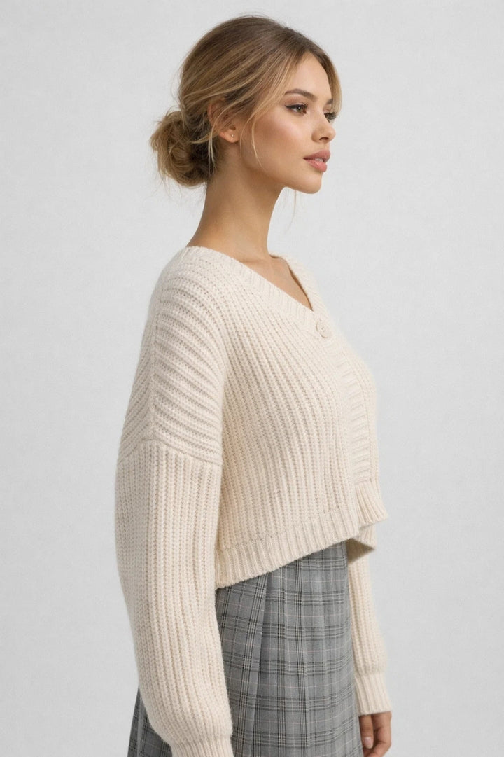 Överdimensionerad Cardigan med Knäppning och Ballongärmar för Våren
