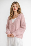 Överdimensionerad Cardigan med Knäppning och Ballongärmar för Våren