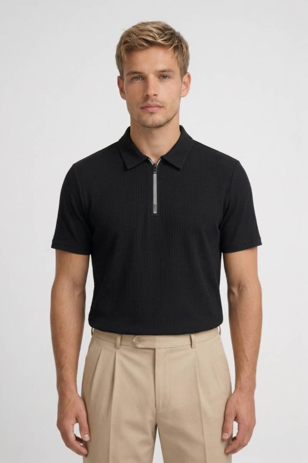 Polo Herr - Demi-Zip Ribbad | Avslappnad Affär