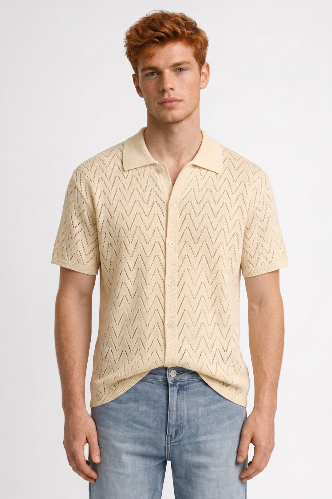 Polo Herr - Genombruten Mönster Geometrisk Klassisk Krage | Chic