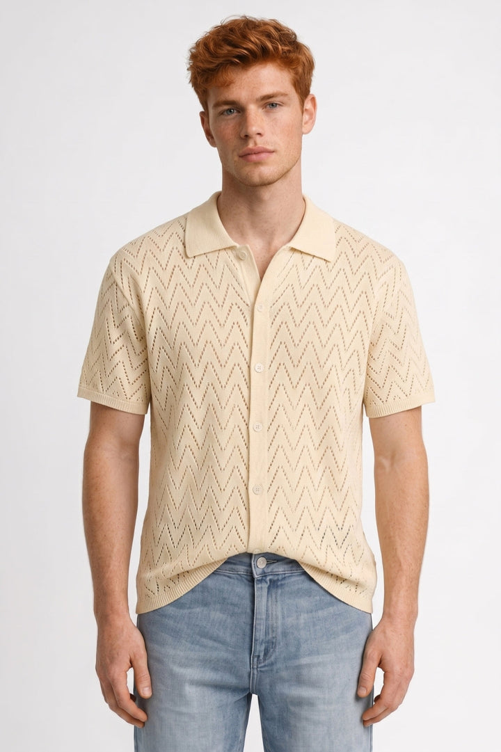 Polo Herr - Genombruten Mönster Geometrisk Klassisk Krage | Chic