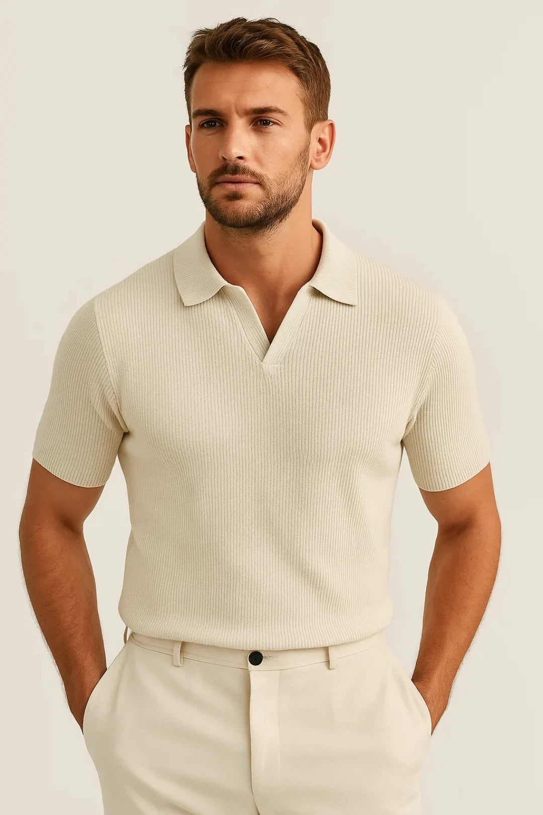 Polo Herr - Slim Fit Kort Ärmar med Öppen Polokrage | Casual