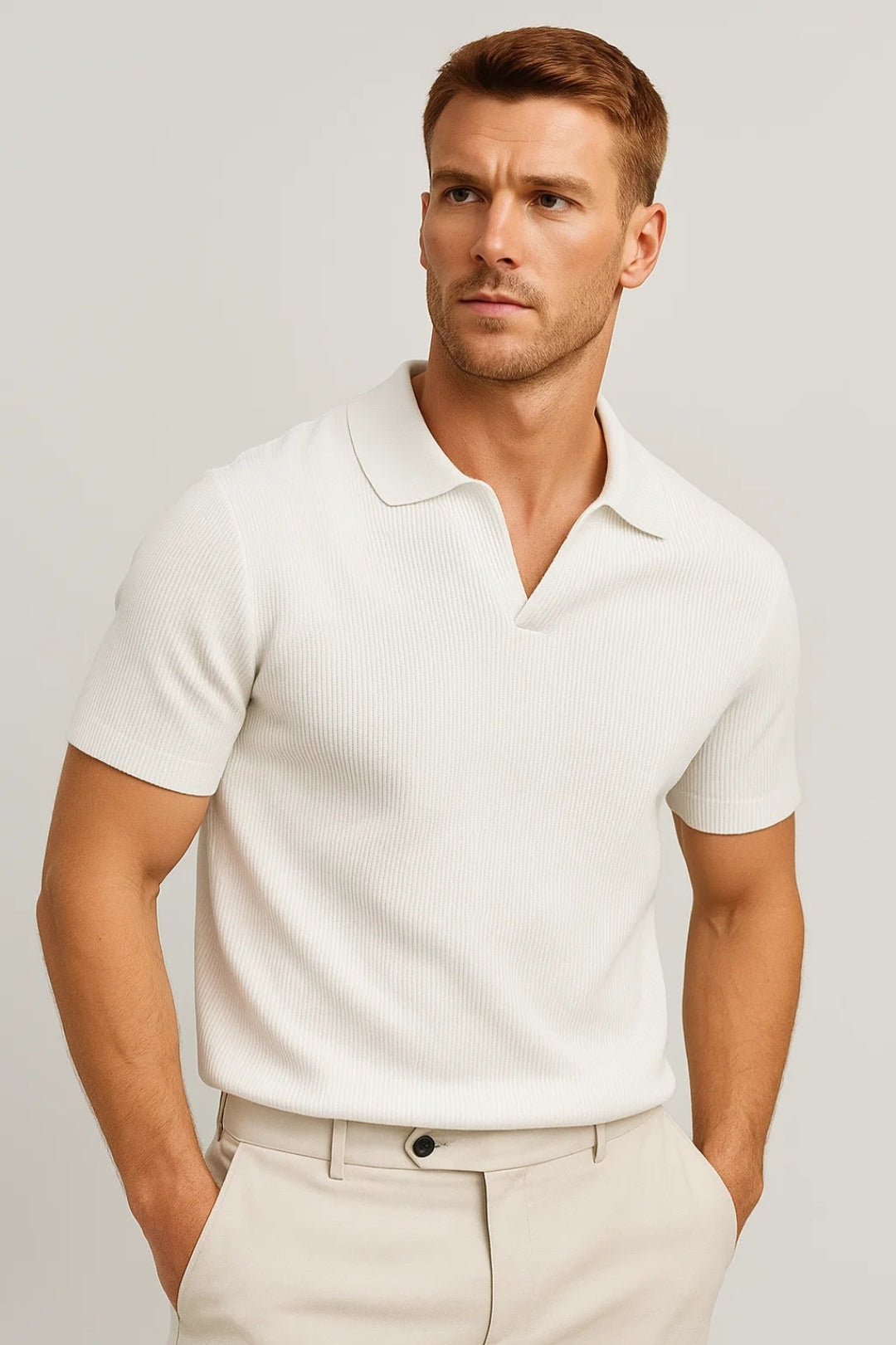 Polo Herr - Slim Fit Kort Ärmar med Öppen Polokrage | Casual