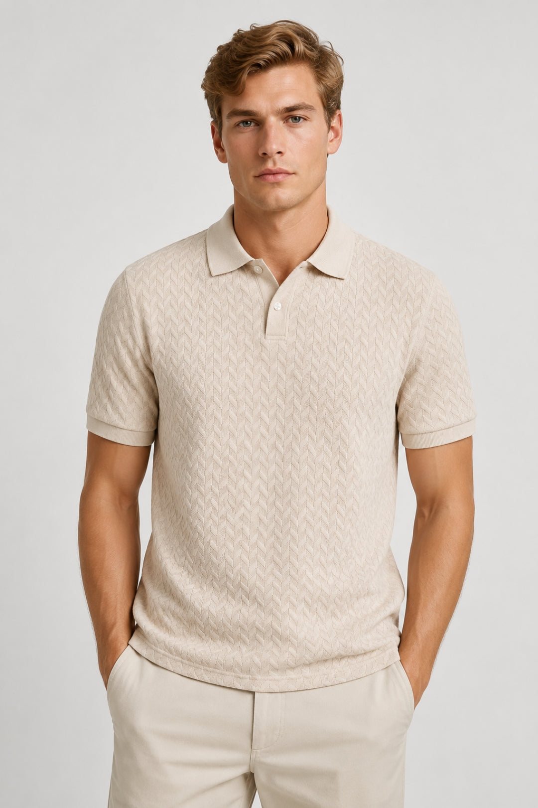 Polo Herr - Texturerat Chevronmönster Kortärmad | Raffinerad