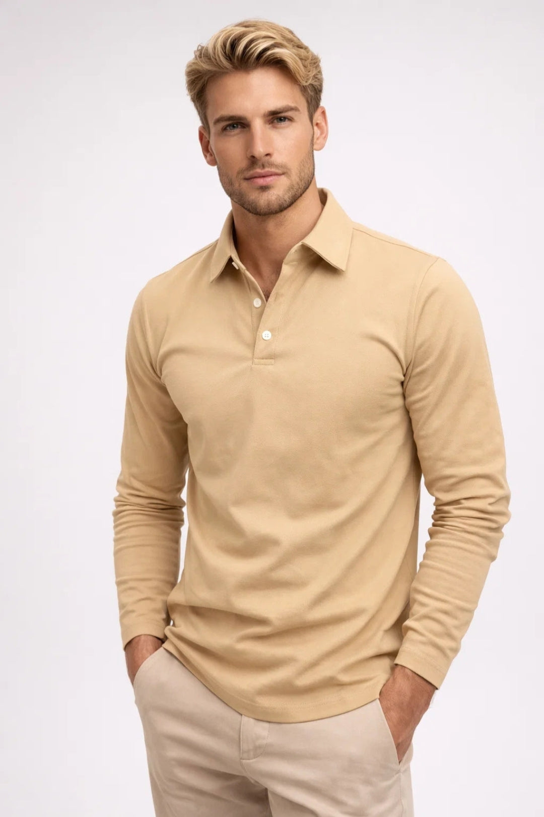 Polo Herrar - Långärmad Klassisk Krage Knappar | Chic Casual