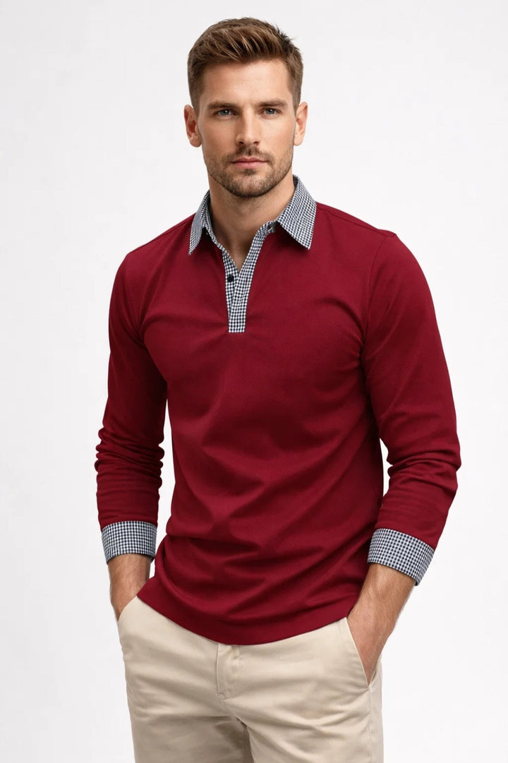 Polo Man - Långärmad Kontrastfärgad Krage Knappar | Chic Casual