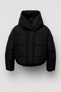 Quiltad damjacka | Kort pufferjacka med bred huva | Varm stadsstil