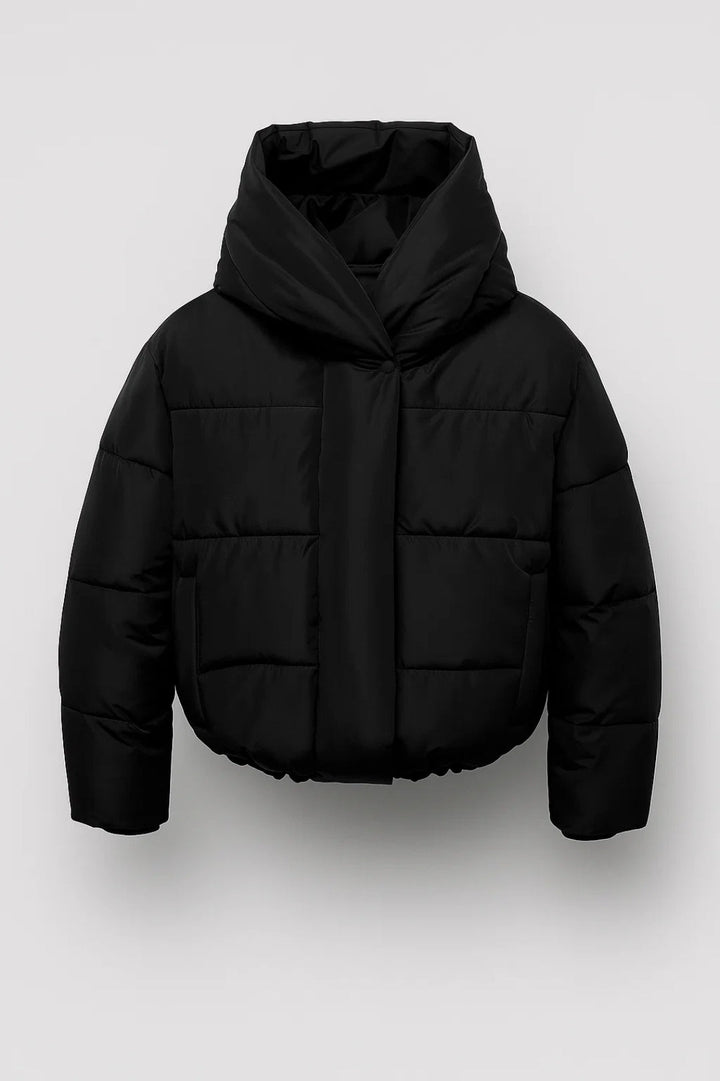 Quiltad damjacka | Kort pufferjacka med bred huva | Varm stadsstil