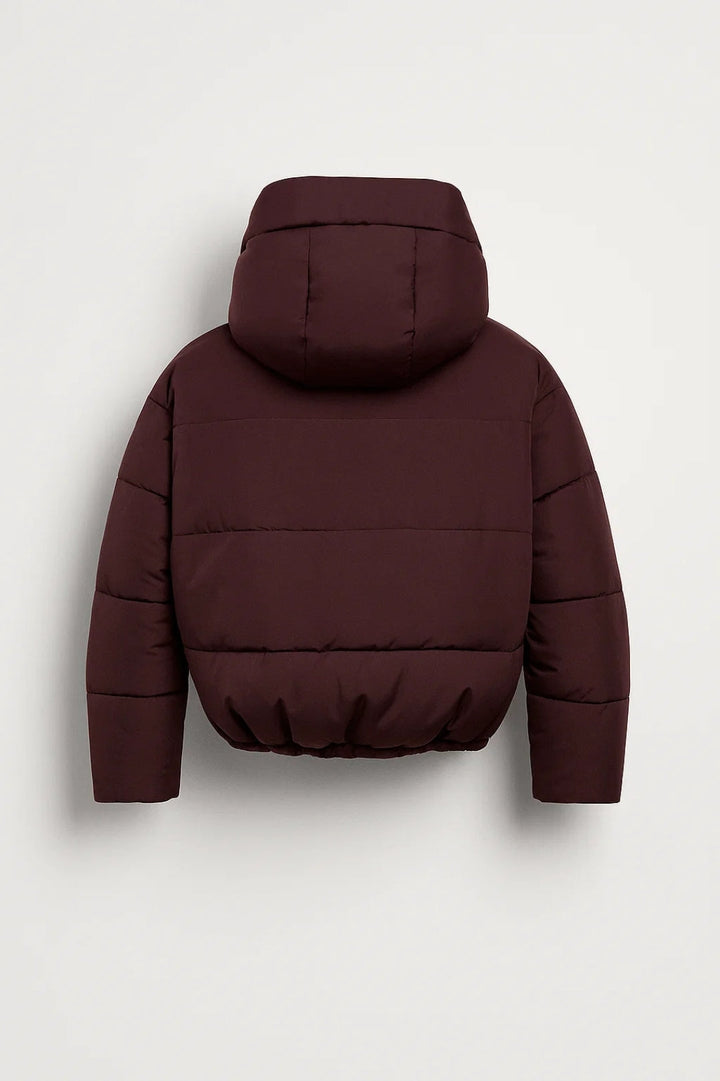 Quiltad damjacka | Kort pufferjacka med bred huva | Varm stadsstil