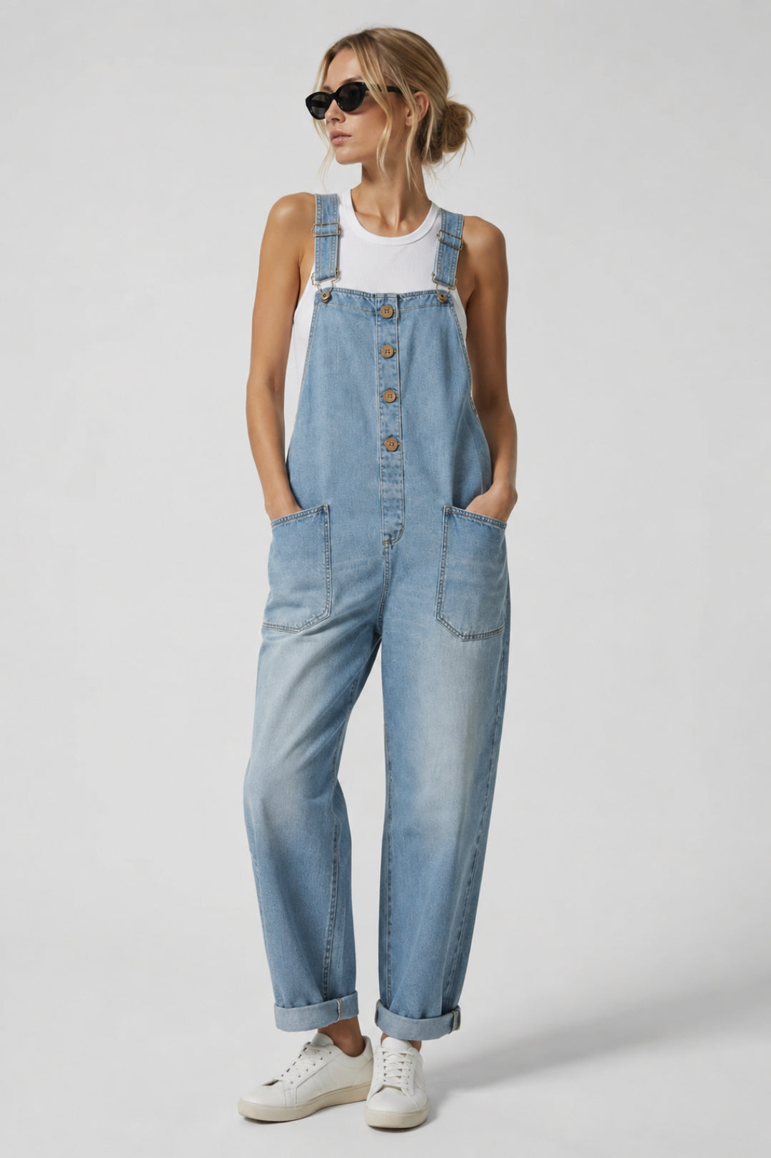 Saylor | Vintage Soft Denim-Look Overall med Justerbara Remmar