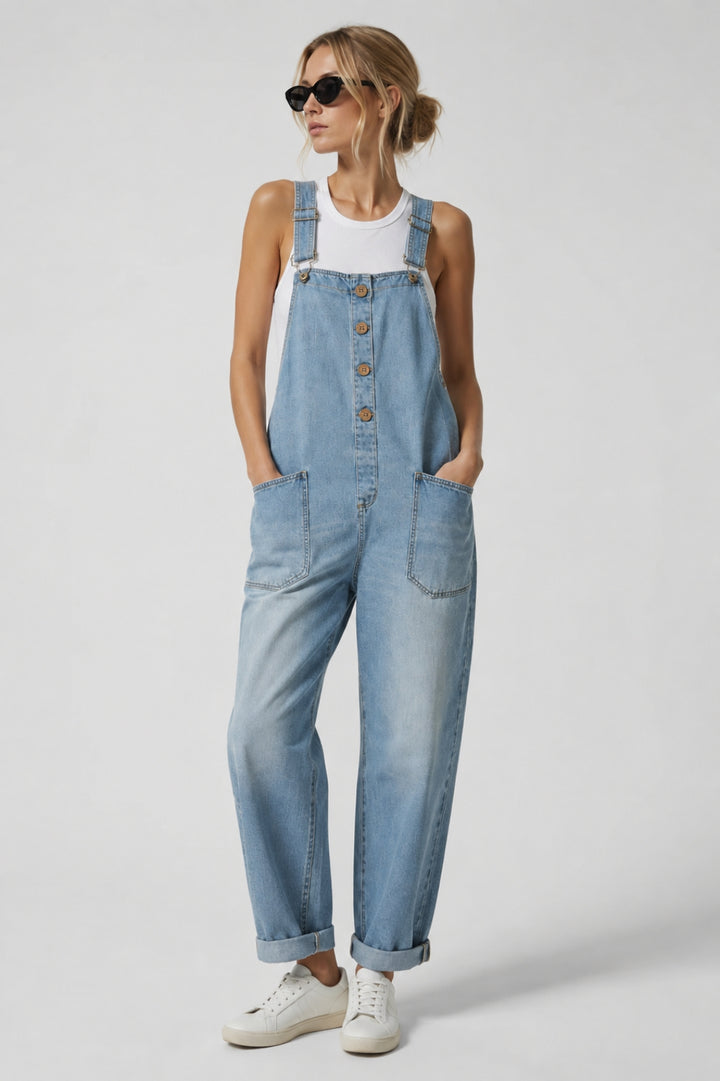 Saylor | Vintage Soft Denim-Look Overall med Justerbara Remmar