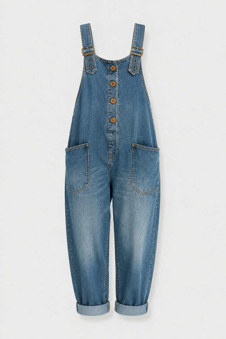 Saylor | Vintage Soft Denim-Look Overall med Justerbara Remmar
