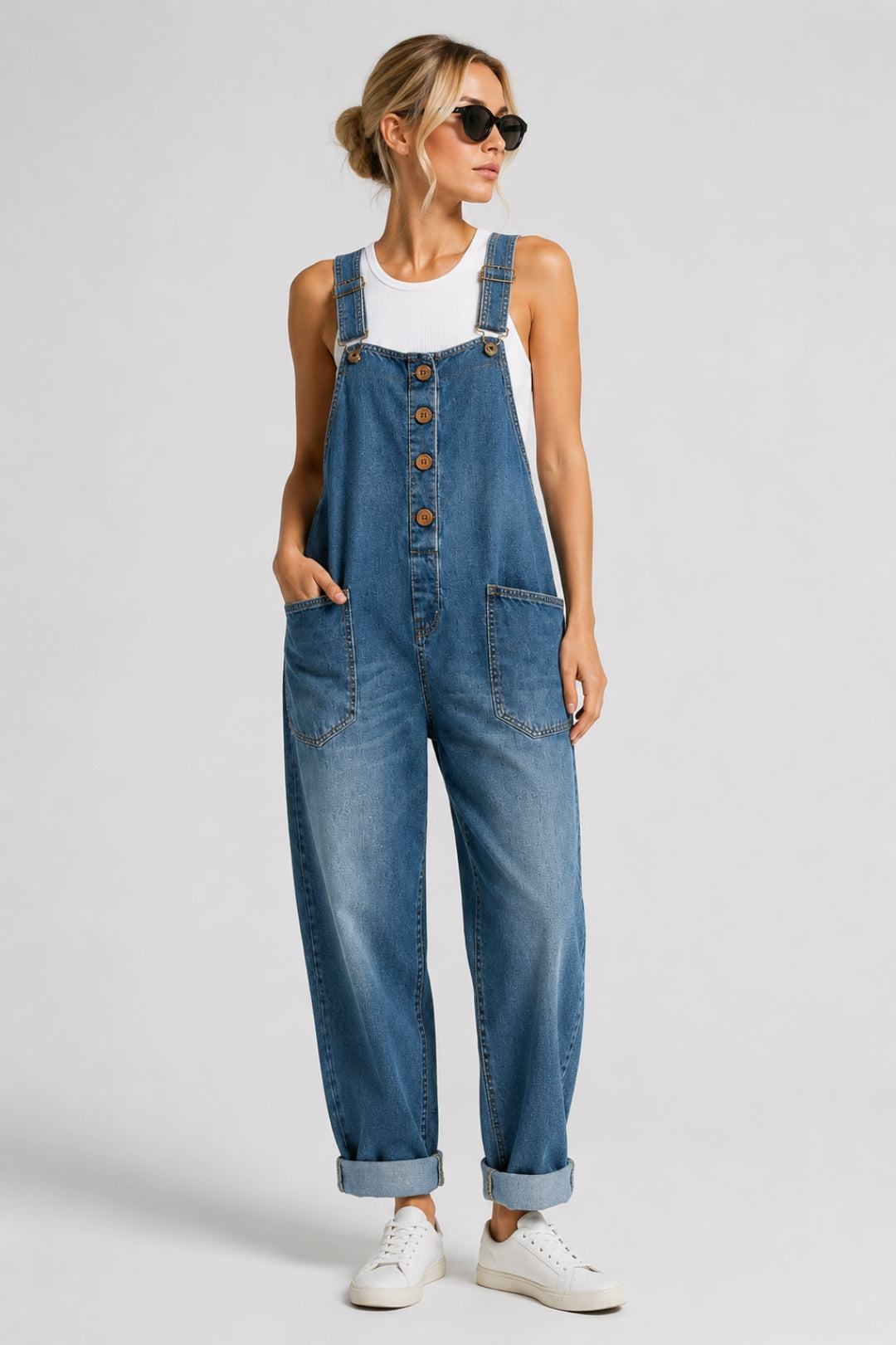 Saylor | Vintage Soft Denim-Look Overall med Justerbara Remmar