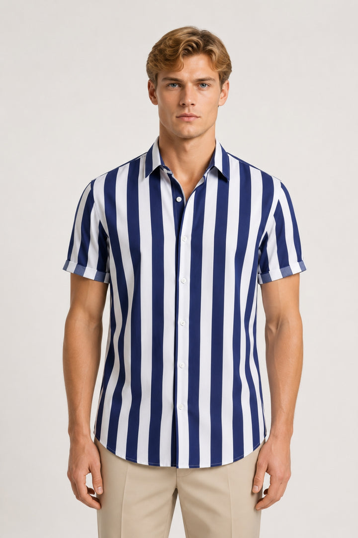 Skjorta Herr - Randig Korta Ärmar Klassisk Krage | Sommar