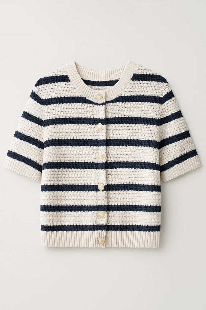 Sommar Cardigan med Korta Ärmar | Texturerad Stickning och Knappdetaljer