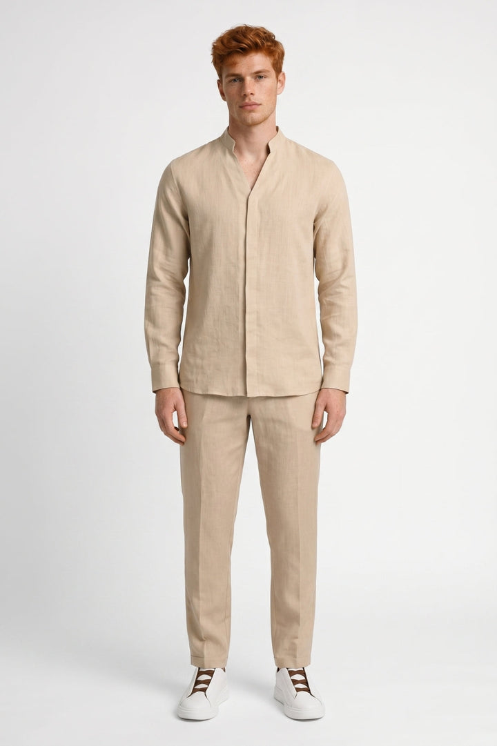 Sommarset för män - Mao skjorta med krage och byxor | Casual Chic