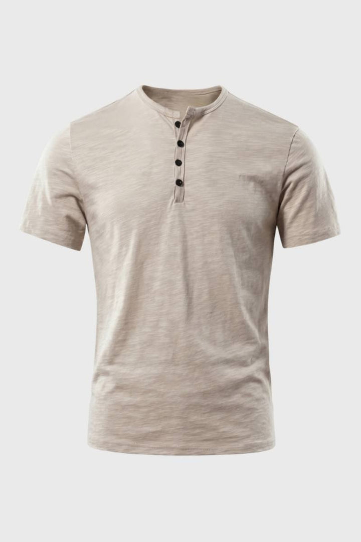 T-shirt för herrar - Rund hals med knappar, Henley Style | Casual