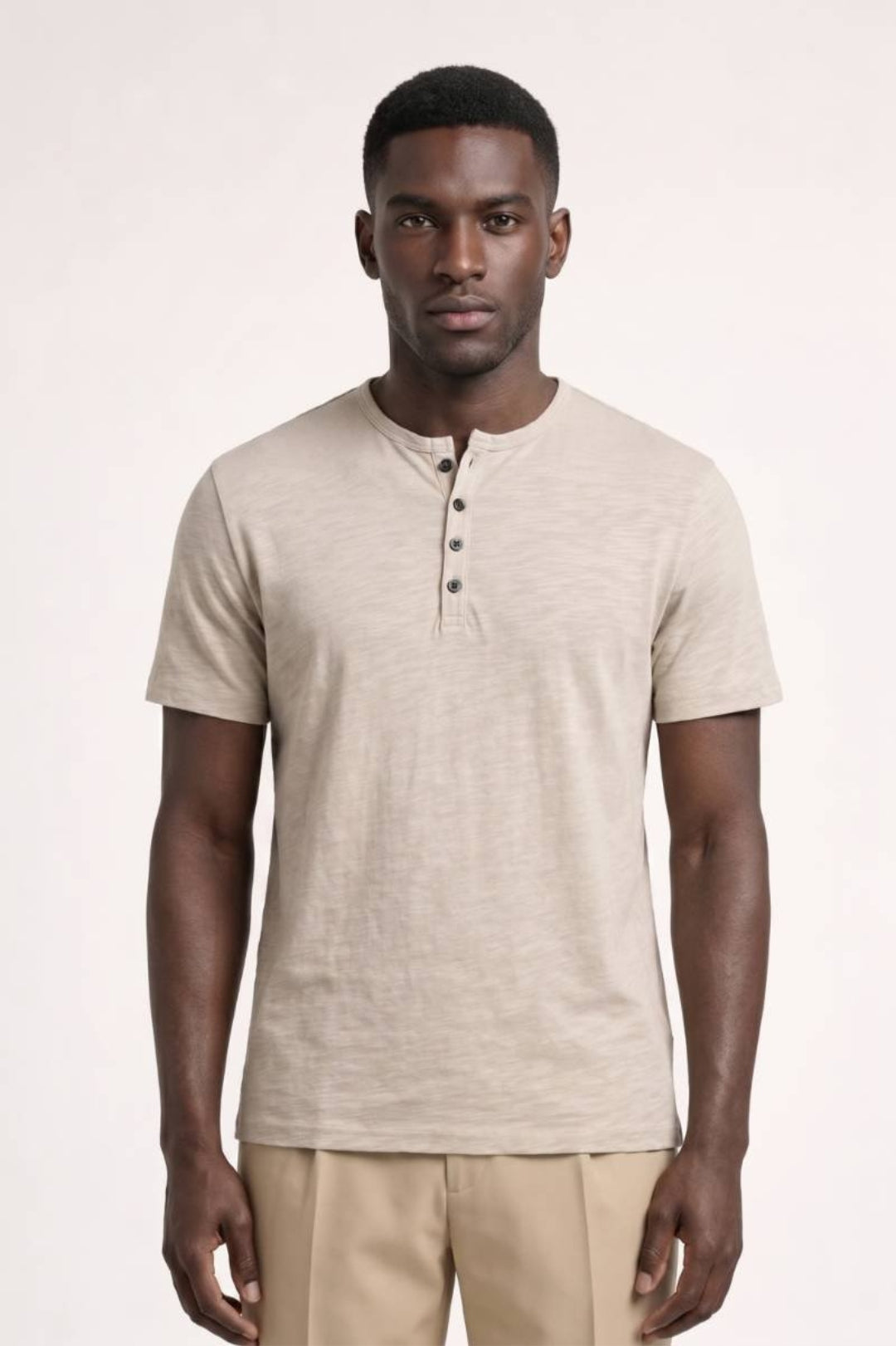 T-shirt för herrar - Rund hals med knappar, Henley Style | Casual