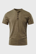 T-shirt för herrar - Rund hals med knappar, Henley Style | Casual