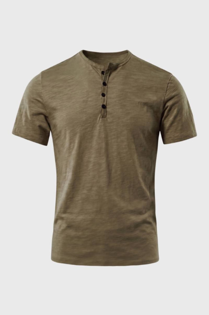 T-shirt för herrar - Rund hals med knappar, Henley Style | Casual