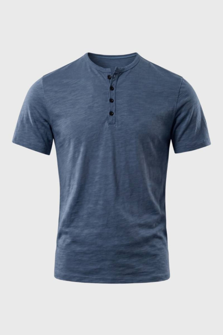 T-shirt för herrar - Rund hals med knappar, Henley Style | Casual