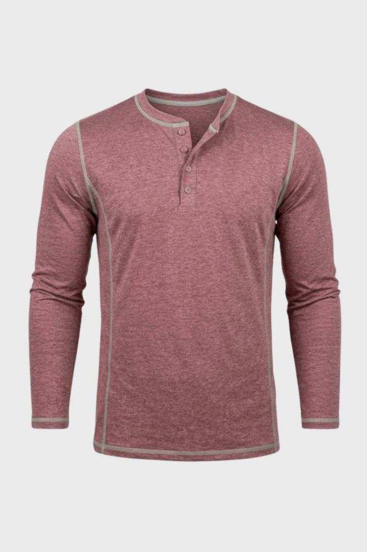 T-shirt för herrar - knäppt ståkrage | långa ärmar