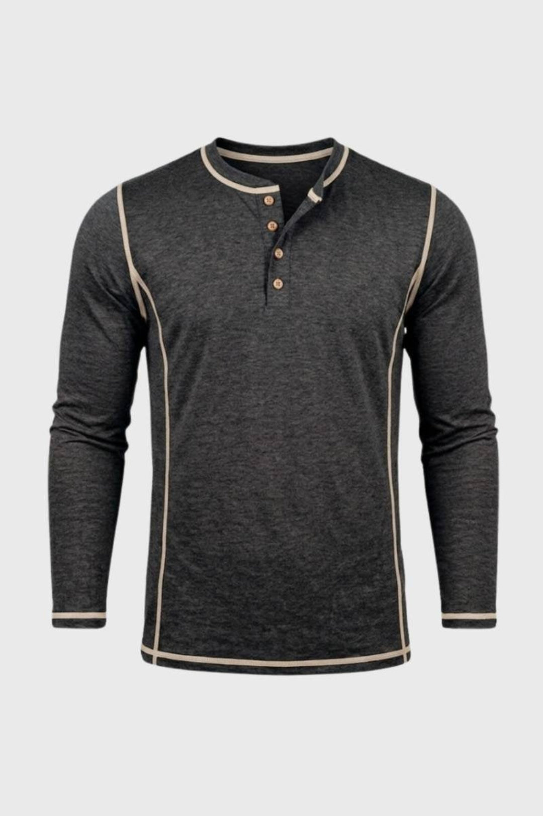 T-shirt för herrar - knäppt ståkrage | långa ärmar
