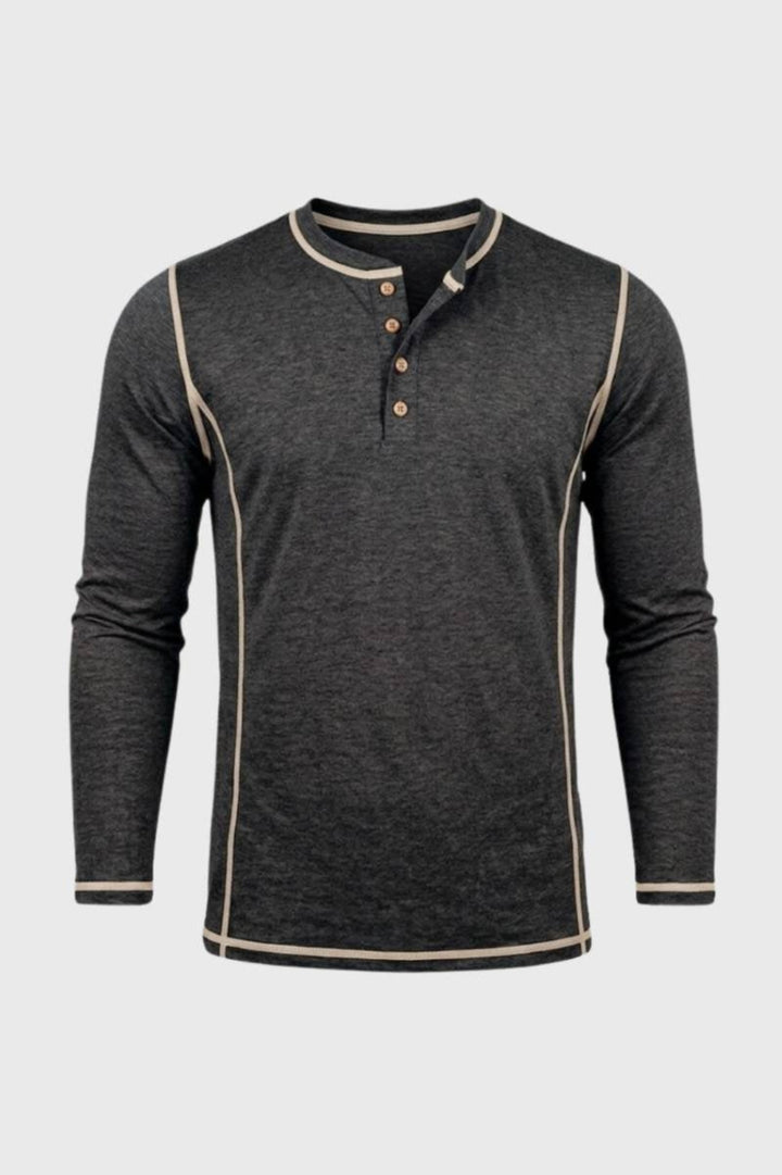 T-shirt för herrar - knäppt ståkrage | långa ärmar