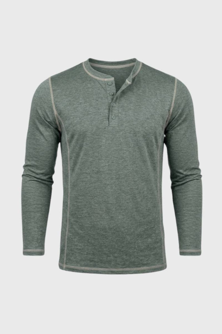 T-shirt för herrar - knäppt ståkrage | långa ärmar
