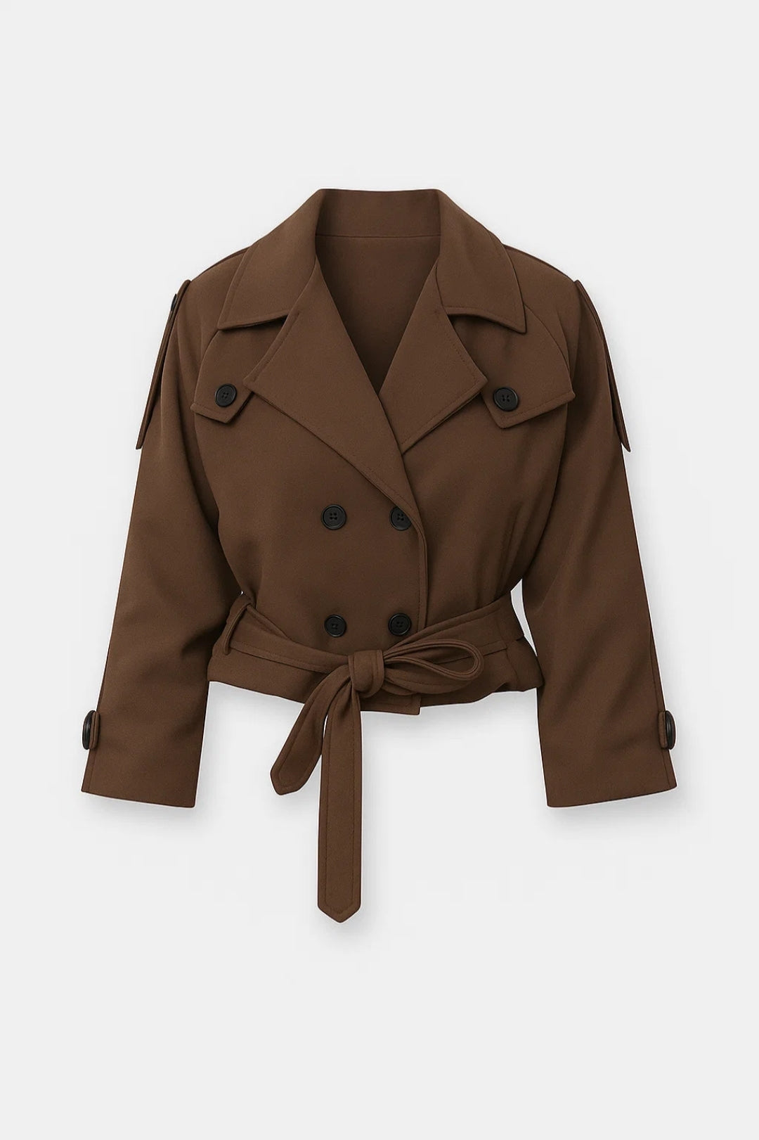 Trench Coat för kvinnor - Kort bältad dubbelknäppt uppslagen krage | Chic